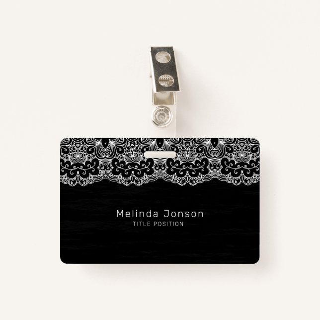 White Floral Lace ID Badge (Front with Clip)