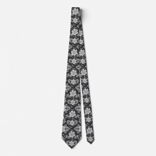 White Floral Lace Look over Black Tie (Front)