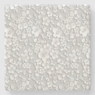 White Floral Lace Look Stone Coaster