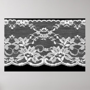 White floral lace on a black background. poster