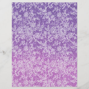 White Floral Lace Purple Glitter Ombré Craft Paper