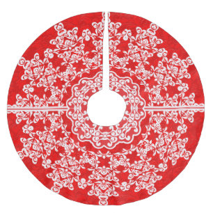 White Floral Lace Red Damasks Brushed Polyester Tree Skirt