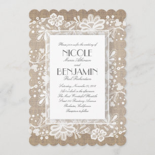 White Floral Lace Rustic Wedding Invitation