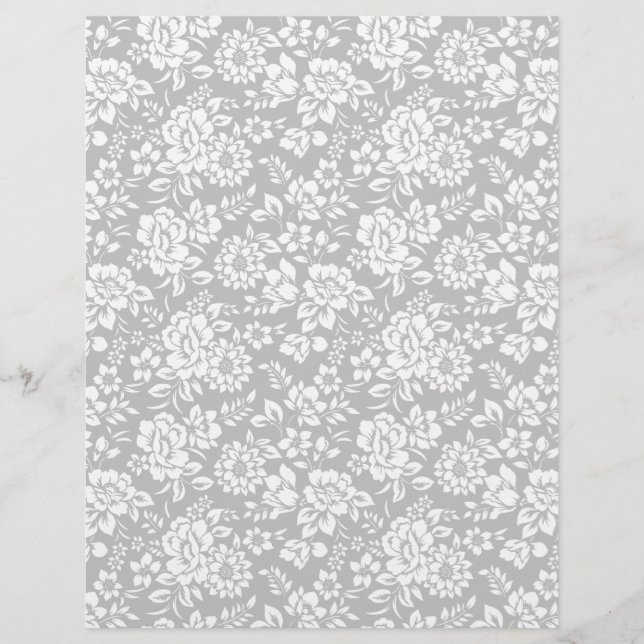 White Floral Lace Silver Grey Arts & Craft  Paper (Front)