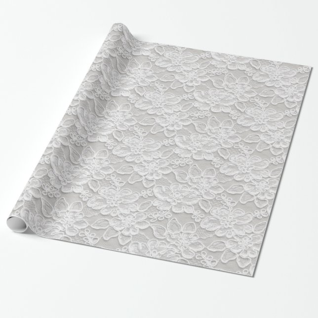 White Floral Lace Wrapping Paper (Unrolled)