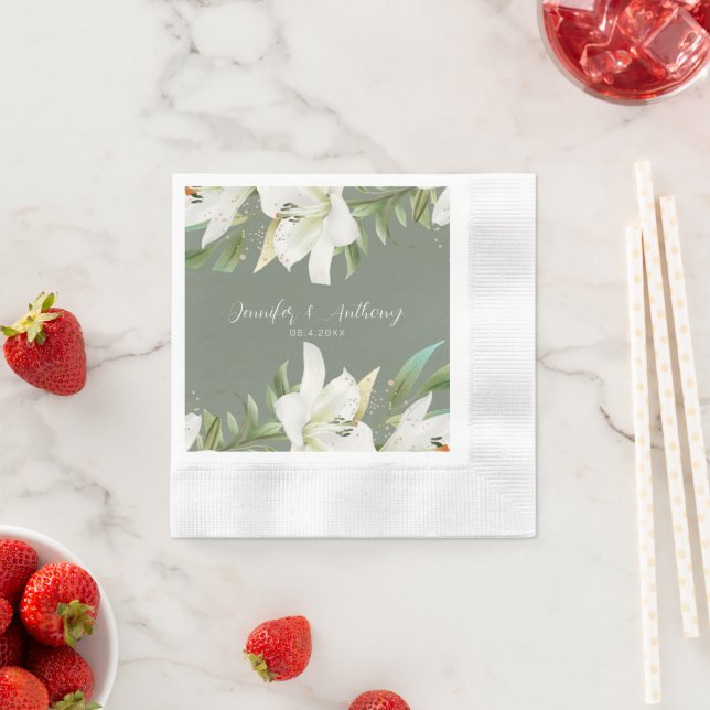 White Floral Lilies  Napkin (Insitu)