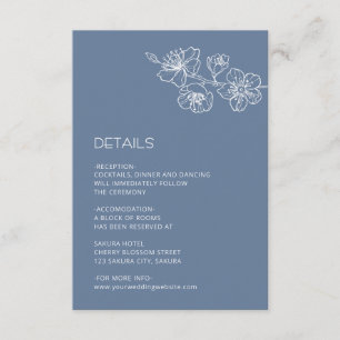 White Floral Line Art Dusty Blue Wedding Enclosure Card
