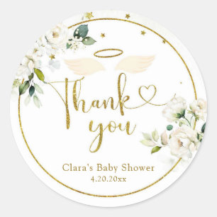 White Floral Little Piece of Heaven Classic Round Sticker