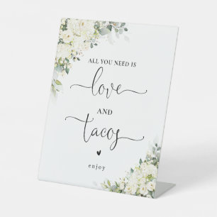 White Floral Love and Tacos Sign