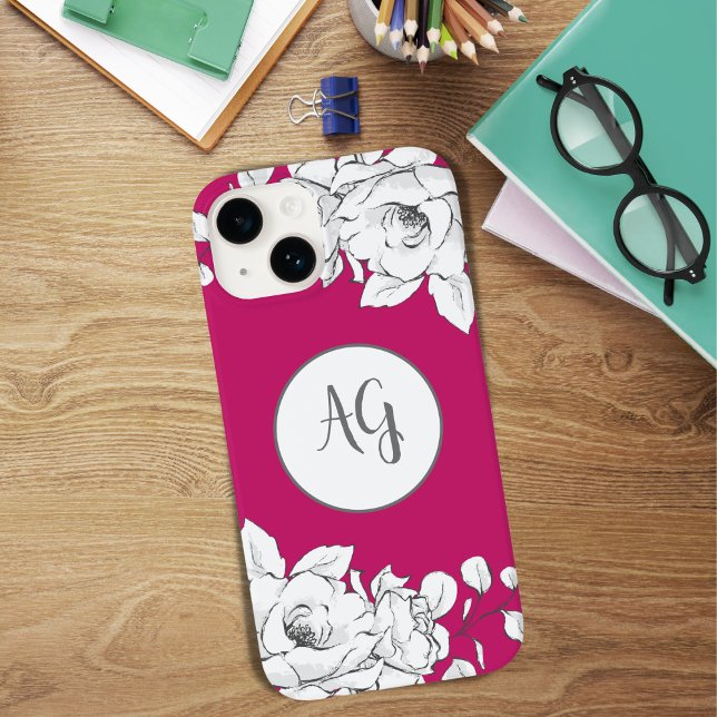  White Floral Magenta Monogram Case-Mate iPhone Case (Creator Uploaded)
