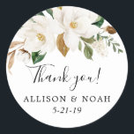 White floral magnolia greenery favour classic round sticker<br><div class="desc">For more advanced customisation of this design,  simply select the "Customise It" button above!</div>