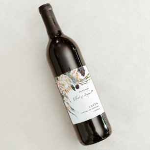 White Floral Maid Of Honour Proposal Wine Label