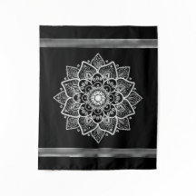 White Floral Mandala Black Background