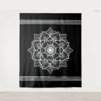 White Floral Mandala Black Background