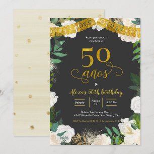 White Floral Mexican 50 años Invitation