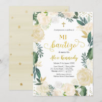 White Floral Mi Bautizo Spanish Invitacion Invitat