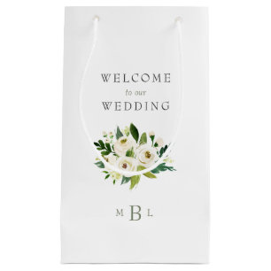 White Floral Monogram Elegant White Wedding Small Gift Bag