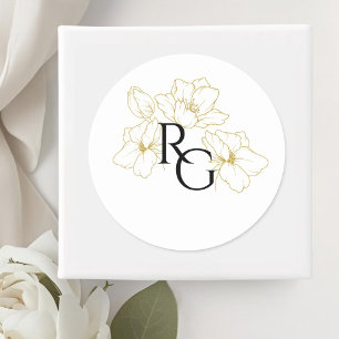 White   Floral Monogram Wedding  Classic Round Sticker