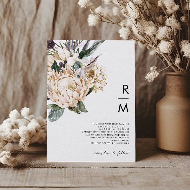 White Floral Monogram Wedding Invitation (Creator Uploaded)