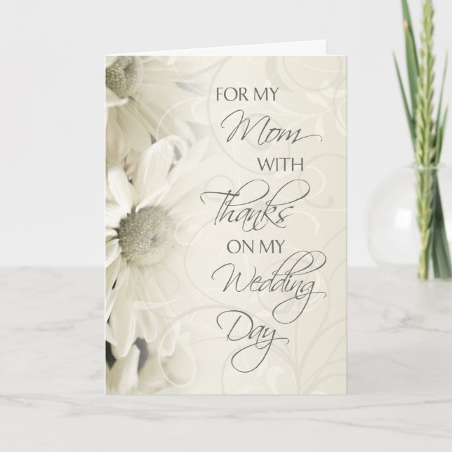 White Floral Mum  Wedding Day Thank You Card (Front)