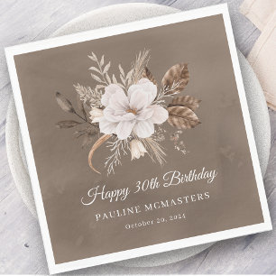 White Floral Neutral Fall 30th Birthday Napkin