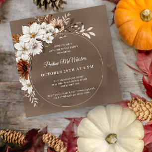 White Floral Neutral Fall 40th Birthday Square Invitation