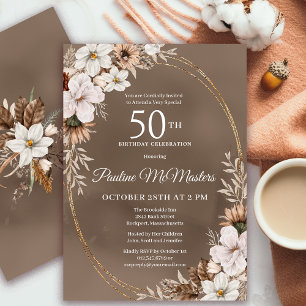 White Floral Neutral Fall Bouquet 50th Birthday  Invitation
