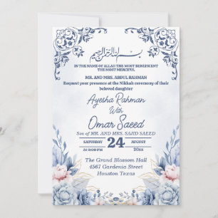 White Floral Nikkah Blue White Invitation