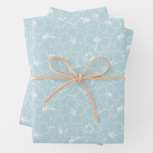 White Floral on Blue Wrapping Paper Sheet