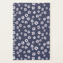 White floral on denim blue planner