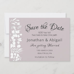 White Floral on Lavender Inspirational Wedding Save The Date