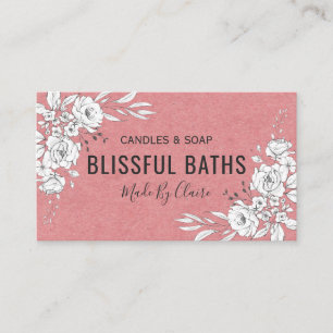 White Floral On Pink Homemade Soap And Candle Business Card