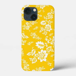 White Floral on Yellow Spring Background iPhone 13 Mini Case