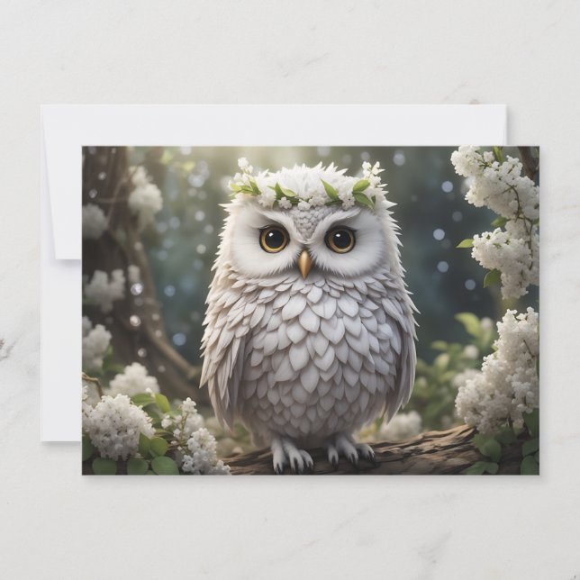 White Floral Owl Card (Front)