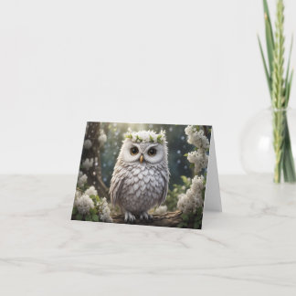 White Floral Owl Note Card