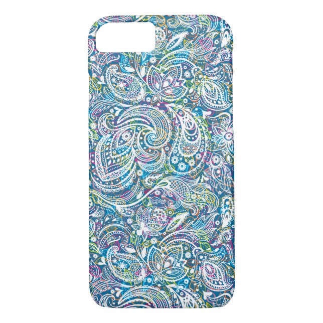 White Floral Paisley And Colourful Background Case-Mate iPhone Case (Back)