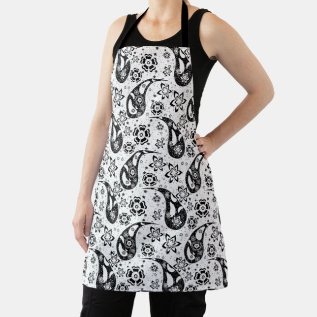 White Floral Paisley Pattern Design  Apron (Creator Uploaded)
