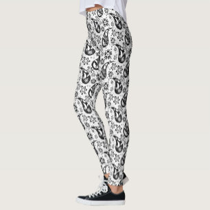 White Floral Paisley Pattern Design  Leggings