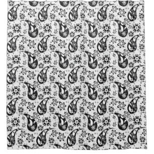 White Floral Paisley Pattern Design Shower Curtain