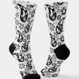 White Floral Paisley Pattern Design  Socks