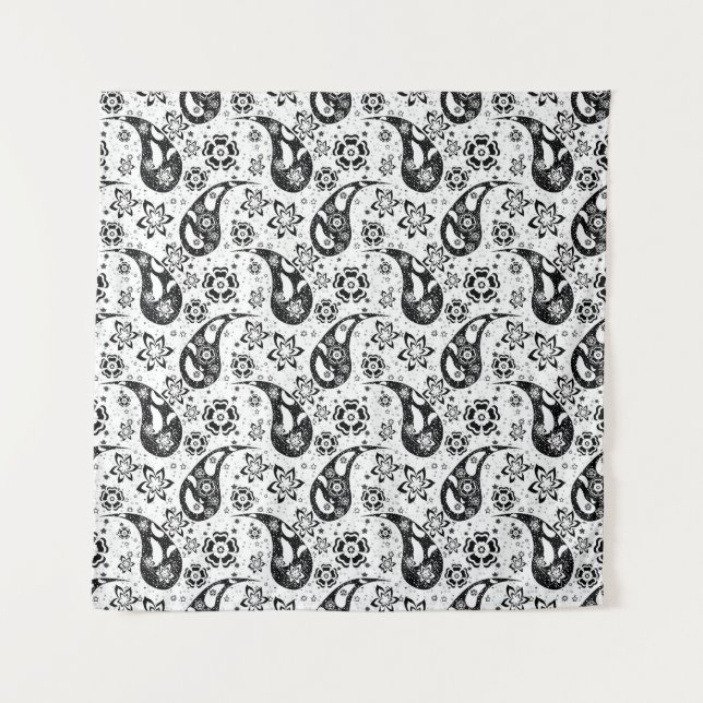 White Floral Paisley Pattern Design  Tapestry (Front)