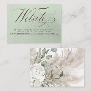 White Floral Pampas Grass Sage Wedding Website Enclosure Card