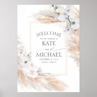 White Floral Pampas Grass Tropical Wedding Welcome