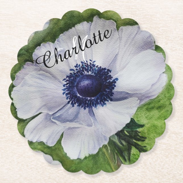 White Floral Paper Coaster (Front)