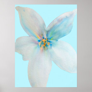 White floral pastel flower watercolor poster