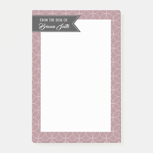 White Floral Pattern & Dusty Rose Personalised Post-it Notes (Front)