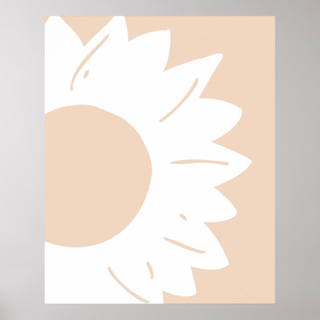 White Floral Pattern on Beige Abstract Wall Art (Front)