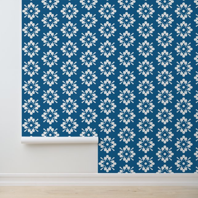 White floral pattern on blue wallpaper (Application)