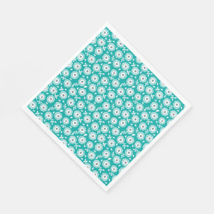 White floral pattern on turquoise background napkin