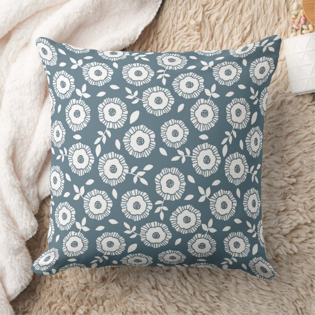 White floral pattern soft blue background cushion (Blanket)
